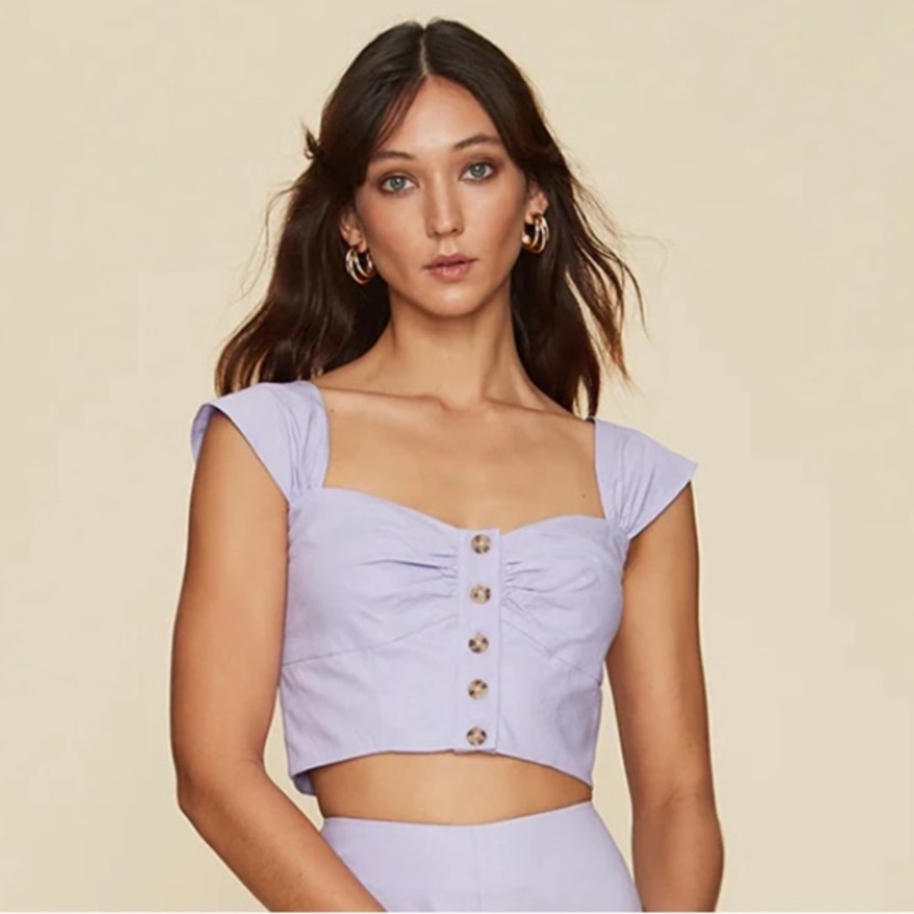 LPA penelope XS lavender scrunched button down crop top - Picture 3 of 6